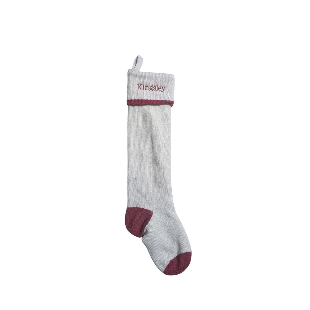 Pottery Barn Kingsley Knit Christmas Stocking Gray Burgundy Loop Classic